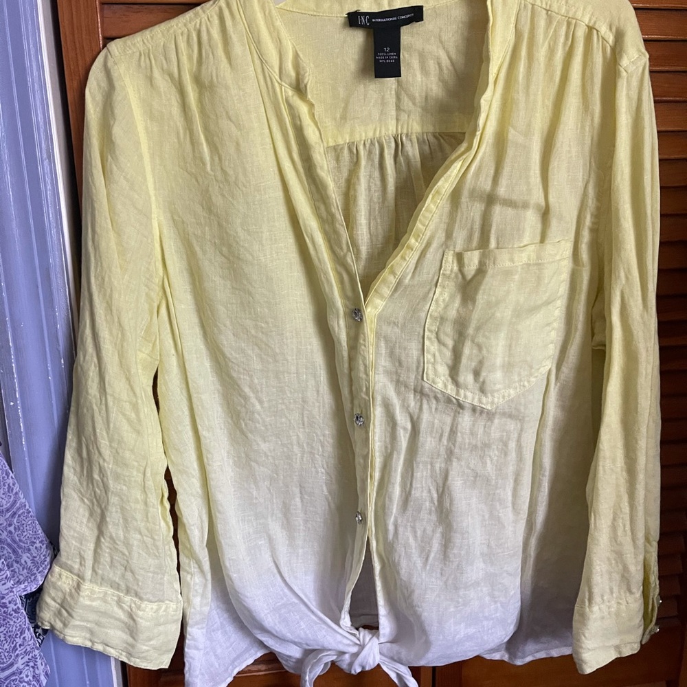 INC Yellow Ombré Tie Front Blouse